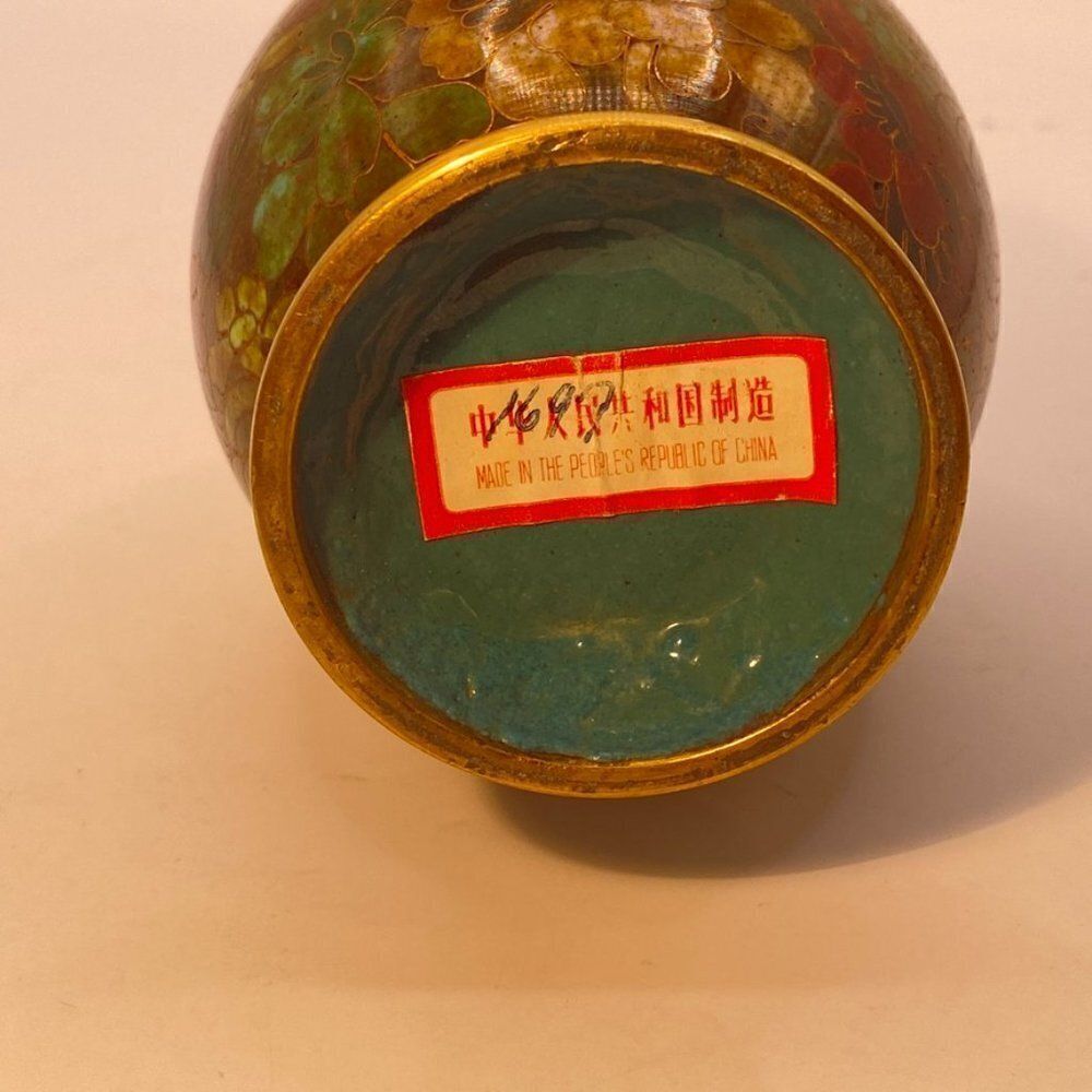 Antique Chinese Floral Cloisonne Enamel Vase - Picture 11 of 14